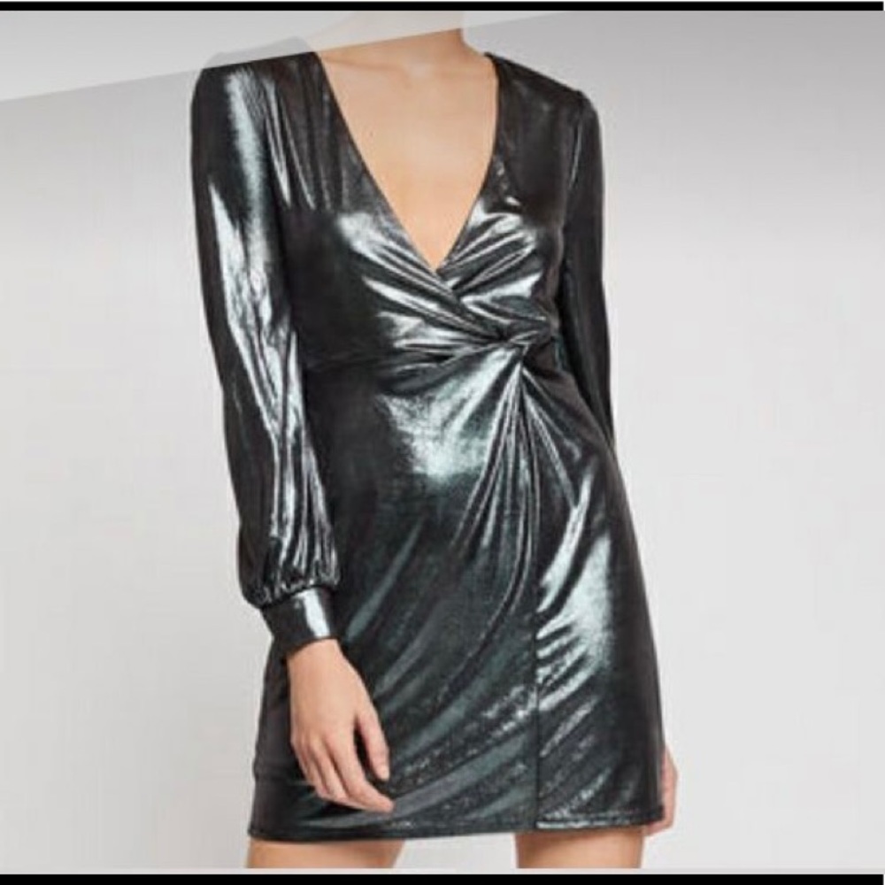 BCBG Metallic wrap cocktail dress- size large